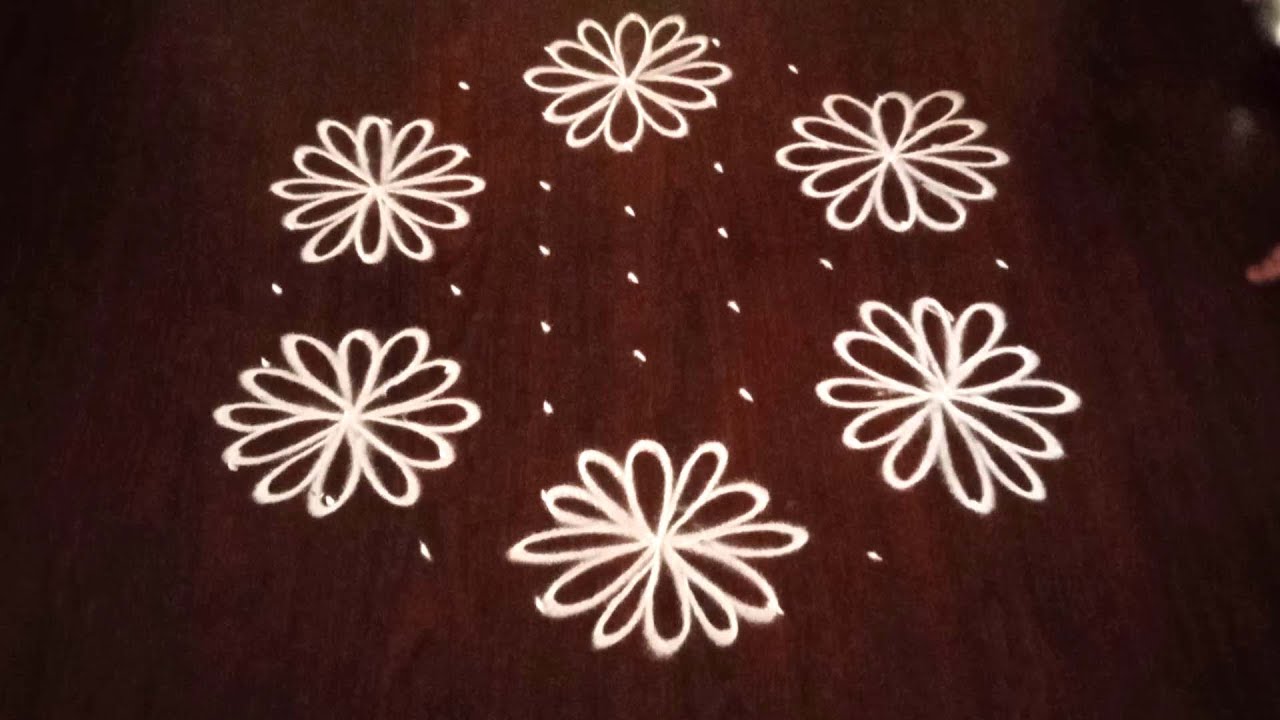 Single Rangoli Dot Rangoli: Simple 9x5 Single Colours Flowers Rangoli Kolams|| Easy ...