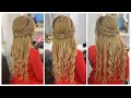 Step by Step to make hairstyles half bun with braids + loose waves.  Loose Curls.