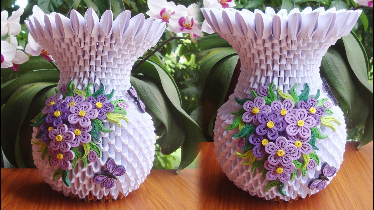 How To Make 3D Origami Flower Vase V10 cómo hacer florero de papel