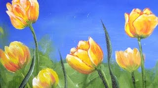 acrylic painting tulip tulips paint canvas class beginners tutorial beginner tutorials drawing paintings easy watercolor flower flowers field simple lessons