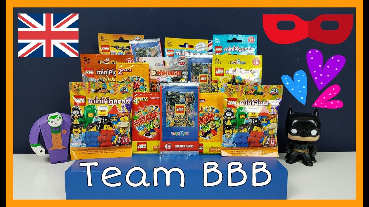 LEGO Minifigures and Trading Cards UNBOXING 3! SERIES 18 Lego Batman Ninjago Simpsons Toys r Us card