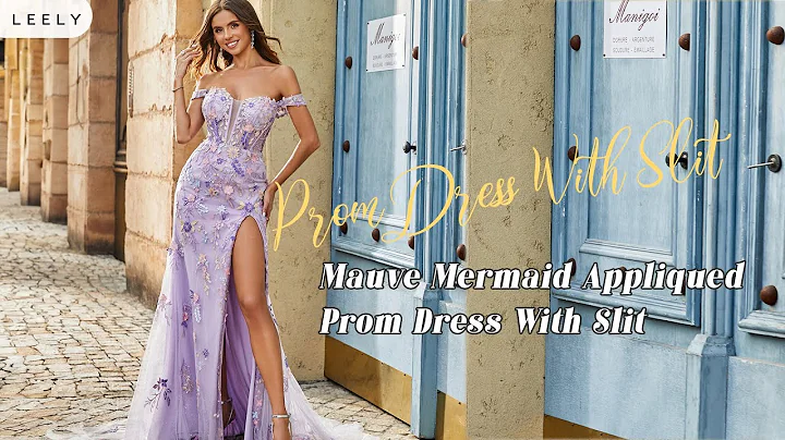 Mauve Mermaid Off the Shoulder Appliqued Long Corset Prom Dress With Slit