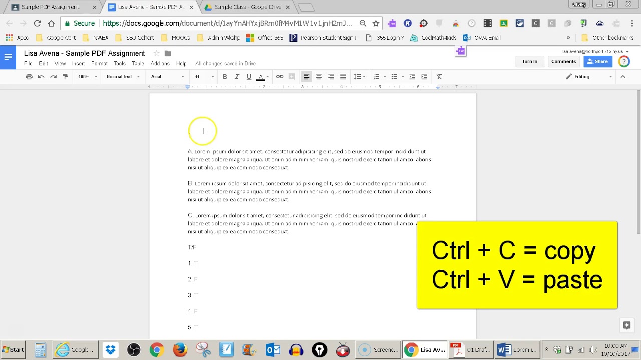 Google Classroom - how to use Google Docs with a PDF assignment to answer  questions