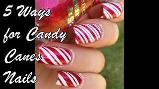How to: 5 Ways To Do Candy Canes Nails || NAIL ART 101