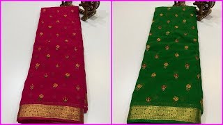 pure chiffon sarees with allover embroidery flowers and gold zari border || sarees with price