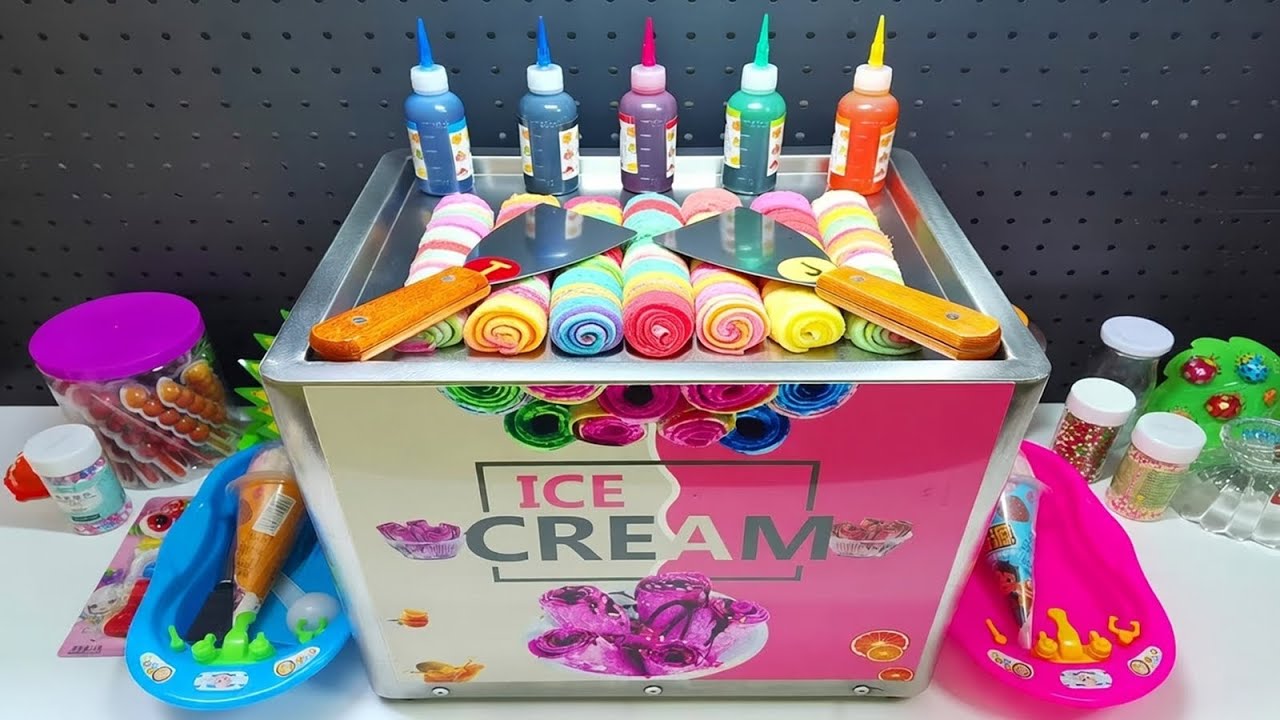 🌈🍦 🍦Colorful Fried Ice Cream Rolls Making with Magic Sauces & Toppings! Super Fun for Kids