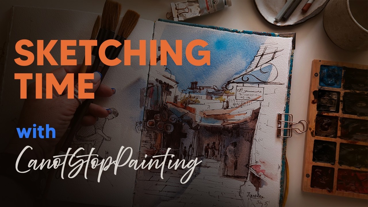 Управление релизом: Эскиз архитектурной сцены, выполненный от руки.