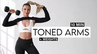 10 MIN TONED ARMS Workout with Weights - All Standing, No Repeat, Burn Calories 5 Minute Arm Workout With Weights All Standing No Repeat