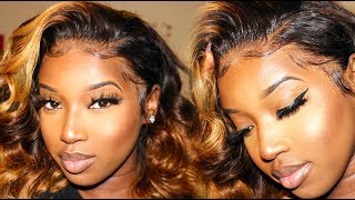 Dye + Install Honey Blonde Ombre Frontal Wig with NO glue! FT. YBWIGS!