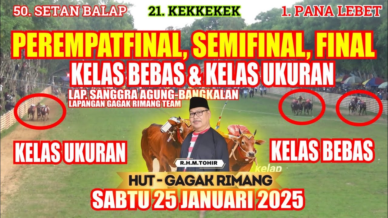 KELAS UKURAN & KELAS BEBAS PEREMPATFINAL, SEMIFINAL, FINAL SABTU 25 JANUARI 2025 HUT GAGAK RIMANG