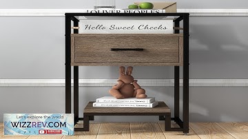 Garvee Nightstand Set of 2 with Storage Drawer + 3 Tier Shelving