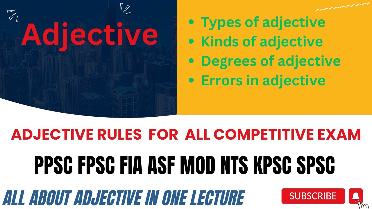 Adjective | Parts of Speech | English Grammar for PPSC FPSC - YouTube