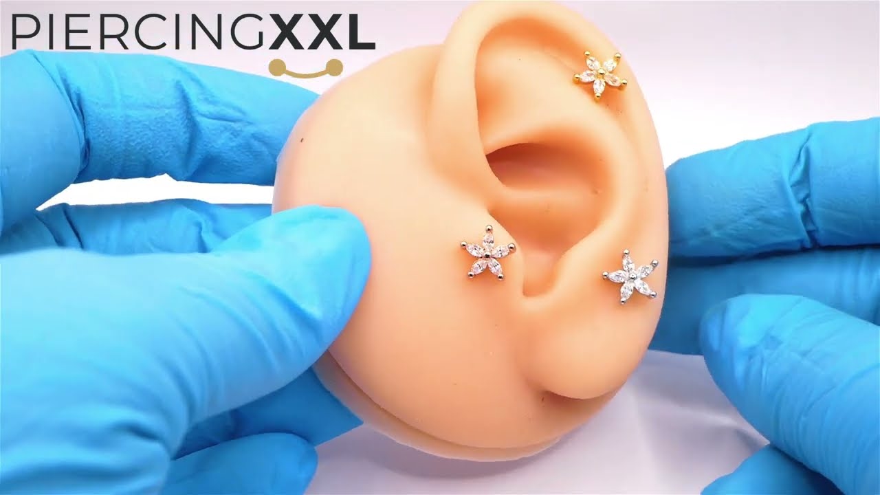 Orecchini A Labret Helix Tragus In Acciaio Inox 316L – Fiore Con Zirconi 6-8 Mm, Colori Rosa, Oro, Argento, Arcobaleno - 2