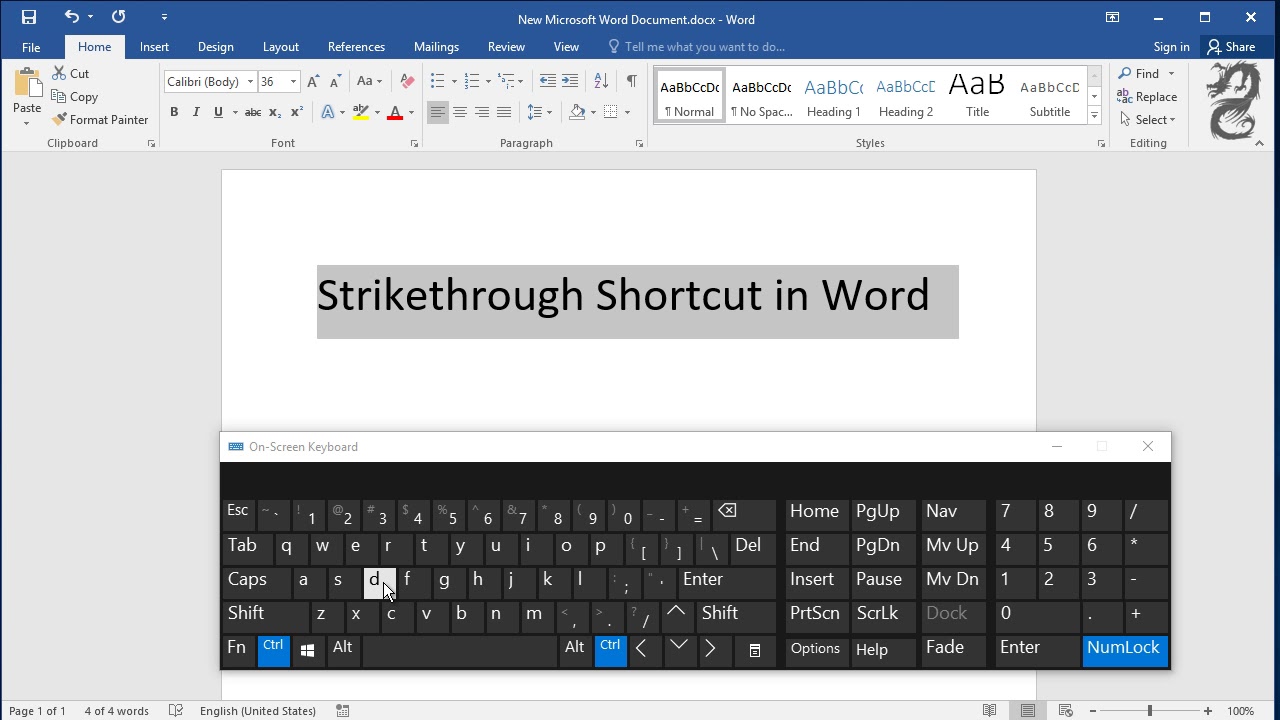 word strikethrough shortcut on mac