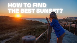 Sunset chase photoshoot and outfit improv on beach in Portugal
