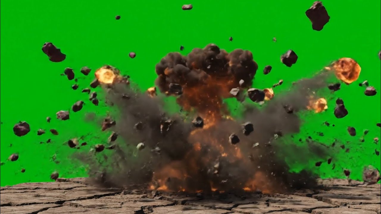 Massive Ground Explosion with Rocks – Green Screen VFX Footage HD