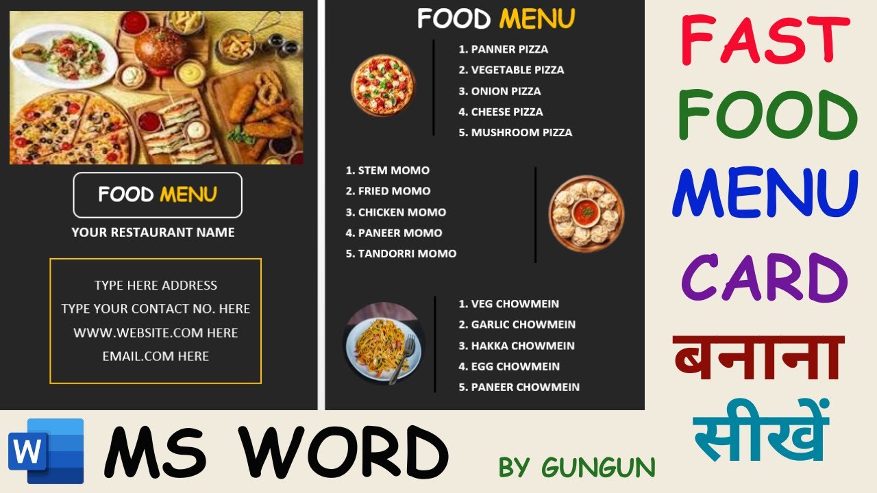 MS Word Me Food Menu Card Kaise Banaye | How To Make Food Menu Card in ...
