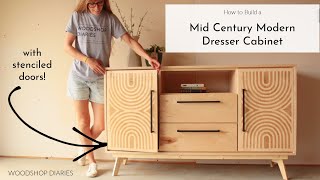 How to Build a Mid Century Dresser with Stenciled Doors