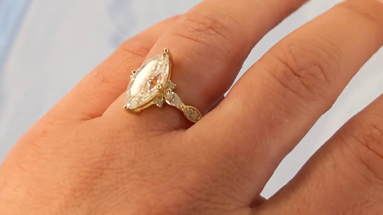 Lab Grown Diamond Engagement Ring, 14k Solid Gold Ring, Vintage Wedding Ring, Marquise Cut Ring