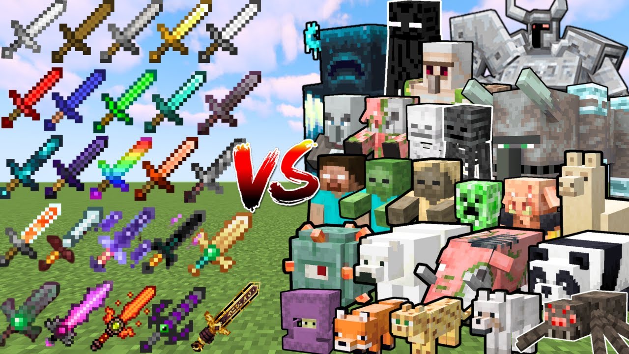 ALL Minecraft Swords vs Every Minecraft Mob