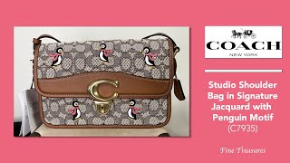 Coach Studio Shoulder Bag Jacquard Signature with Penguin Motif