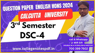 CU English Hons Sem-3  DSC-4 Question Paper 2024  & Analysis | Calcutta University  English Major