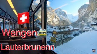 Wengen to Lauterbrunnen ?? Switzerland  ?  train ride with fantastic snow views [4K]