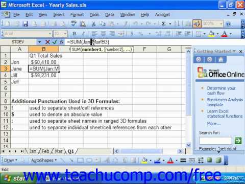 Excel 2003 Tutorial Creating 3D Range References Microsoft Training ...
