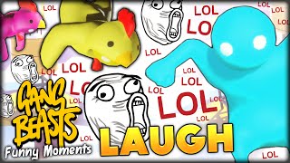 SLIPPERY ICE AND CRAZY LAUGH LOL LOL AND A TROLL MEME LOL - GANG BEASTS FUNNY MOMENTS #3