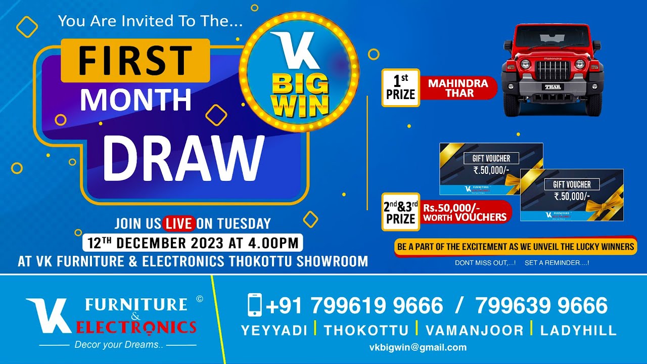 VK BIG WIN First Month Draw │JOIN US LIVE AT VK FURNITURE