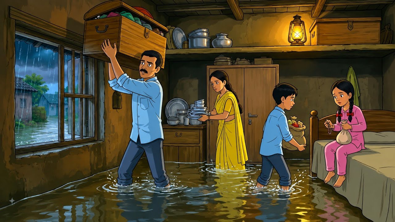 Ghibli Style Nostalgic 90s Story | गाँव में तेज बारिश की वजह से आई बाढ़ 🌧️ | Hindi Kahani 