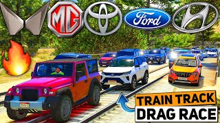 GTA 5: INDIAN SUVs & SEDANs CARS 🚂TRAIN TRACK DRAG RACE 🔥 GTA 5 MODS! GTA 5 INDIAN CARS!