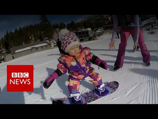 The one-year-old who snowboards in US - BBC News