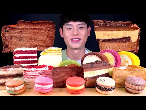 ASMR 디저트39 케이쿠🫠카라멜 초코 티라미수 크레이프 크림가득 롤 먹방~!! Chocolate Caramel Tiramisu Cakes Cream Roll MuKBang~!!