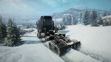 SnowRunner, Driving a Off-Road truck in Full Winter on rough terrain, 4k Ultra Graphics. Part 2