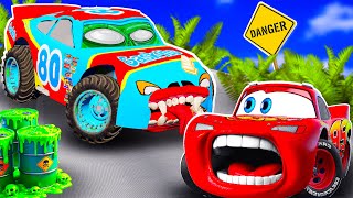 Big & Small:McQueen and Mater VS Sage-Vanderspin ZOMBIE slime apocalypse cars in BeamNG.drive