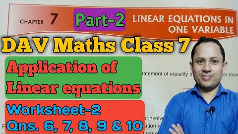 dav class 7 maths chapter 7 worksheet 2 linear equations in one variable questions 6 to 10
