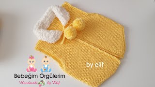 Peluş Yakalı Haroşa örgü Kolay Bebek Yeleği #crochet #kinitting #baby kids