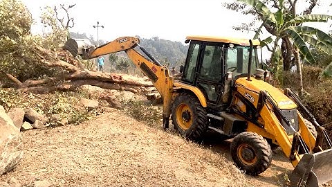 Powerful JCB Pushing Down A Big Tree  J- CB Working Hilly Area - JCB VS Big Tree