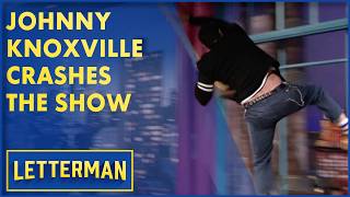 Johnny Knoxville Crashes In David Letterman