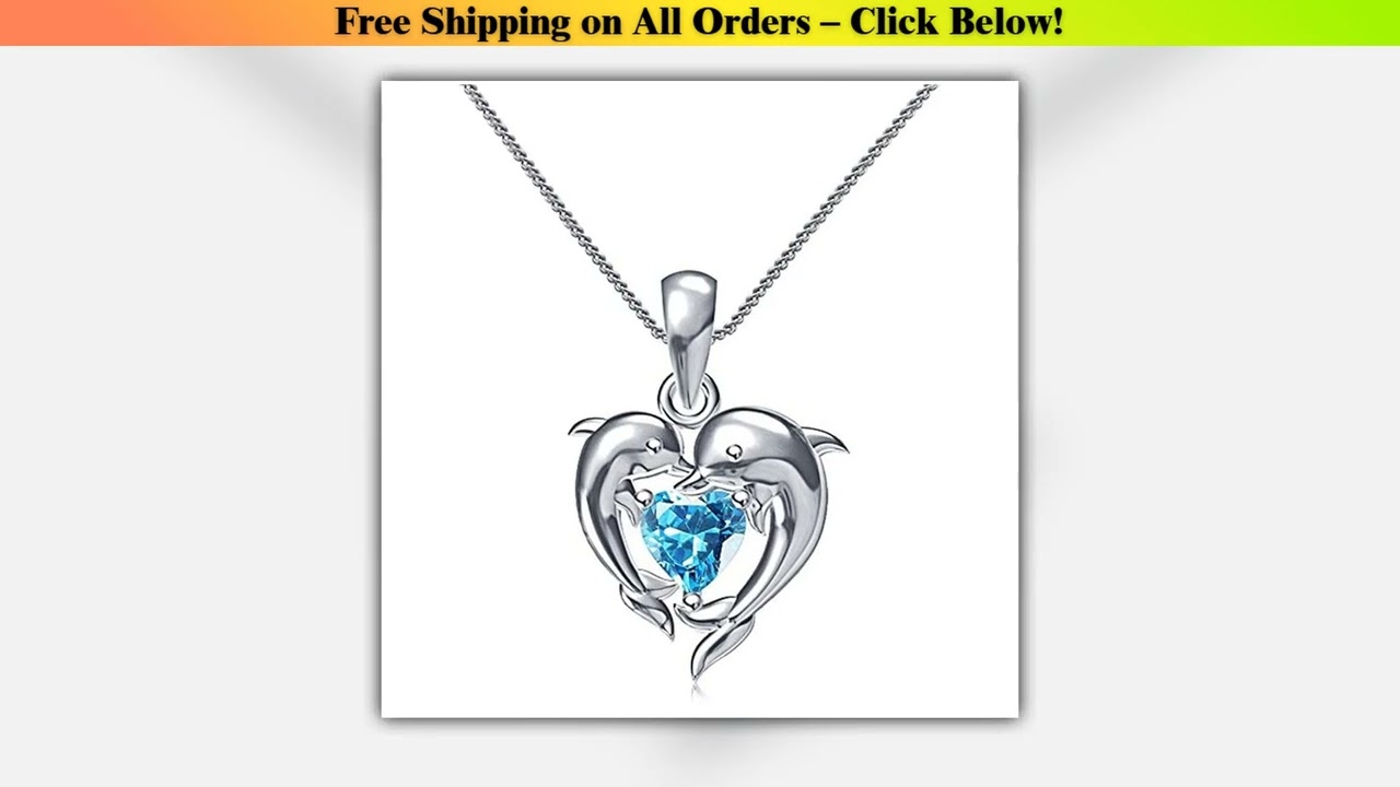 Huitan Couple Dolphin with Blue Heart CZ Necklace Women Chic Bride Wedding Clavicle Chain Necklaces
