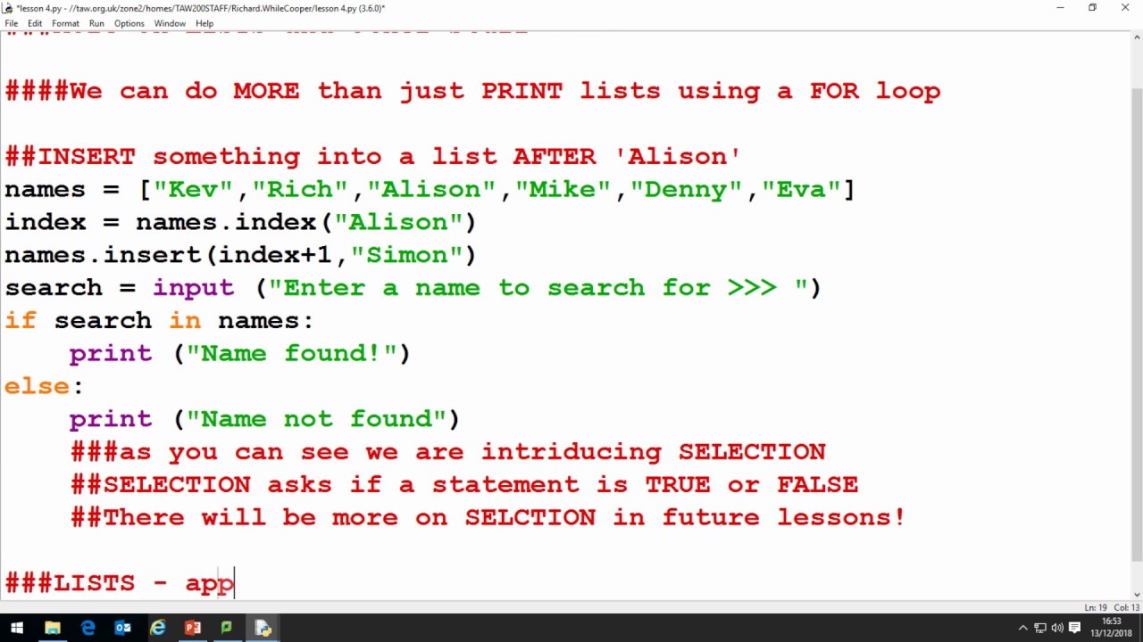 An introduction to Python Lesson 4 - More to do with LISTS - YouTube