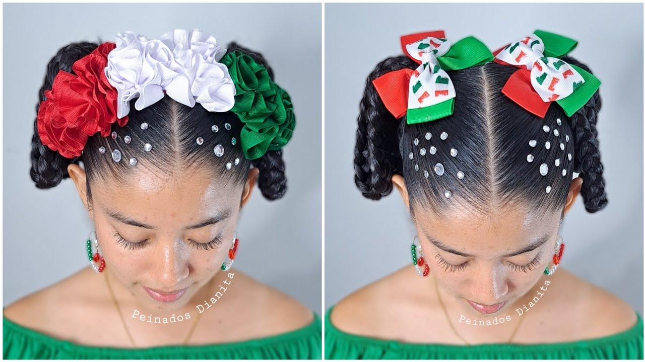 Peinados mexicanos para niñas en 5 minutos 💚🤍❤ | peinados 2 en uno 😍