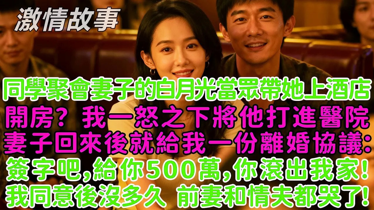 同學聚會妻子的白月光當眾帶她上酒店開房？ 我一怒之下將他打進醫院，妻子回來後給我一份離婚協議：簽字吧，給你500萬，你滾出我家！我同意後沒多久，前妻和情夫都哭著求我！