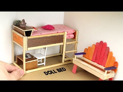 4 Easy Miniature Furniture | Popsicle Stick DollBed #3 - DIY u0026 Crafts Ideas