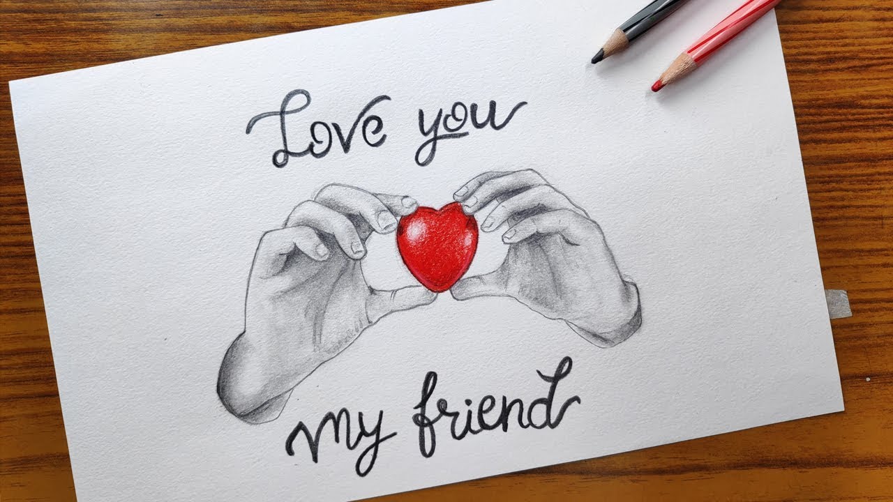 Friendship day drawing/love you friend/best friend easy drawing ...