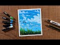 Beautiful Blue Sky with Clouds / Drawing with Oil Pastels / Step by Step