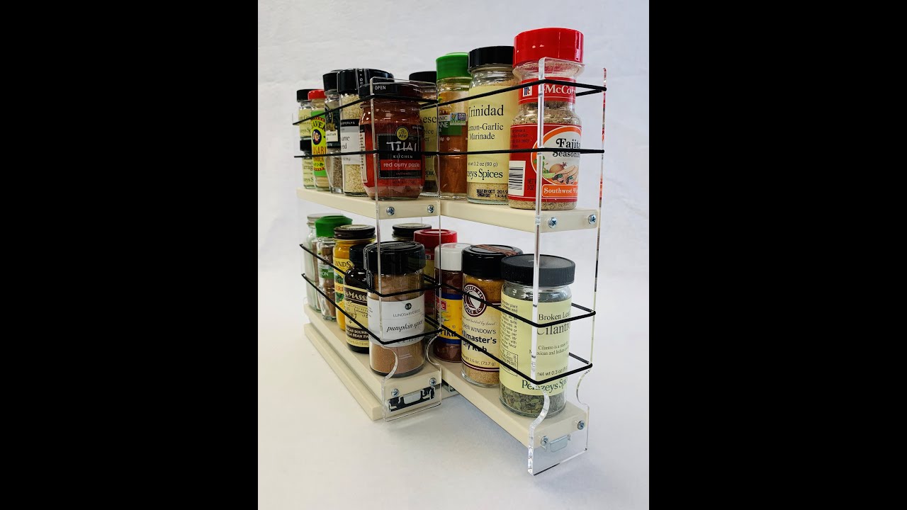 Vertical Spice 2x2x11 DCP Spice Rack Drawer 2 Tiers, Cream, 10 Jar Capacity with Flex-Sides, Sliding, Pullout, Partially Assembled