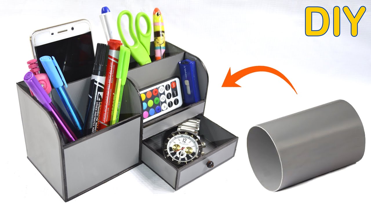 Make a Desktop organizer using PVC pipe | Great Creative idea - YouTube