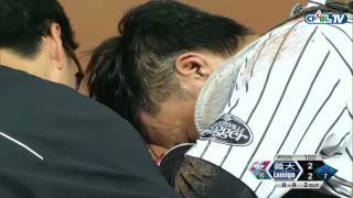05/09 義大 vs Lamigo 七局上,本壘攻防戰!黃浩然在本壘前擋住胡金龍